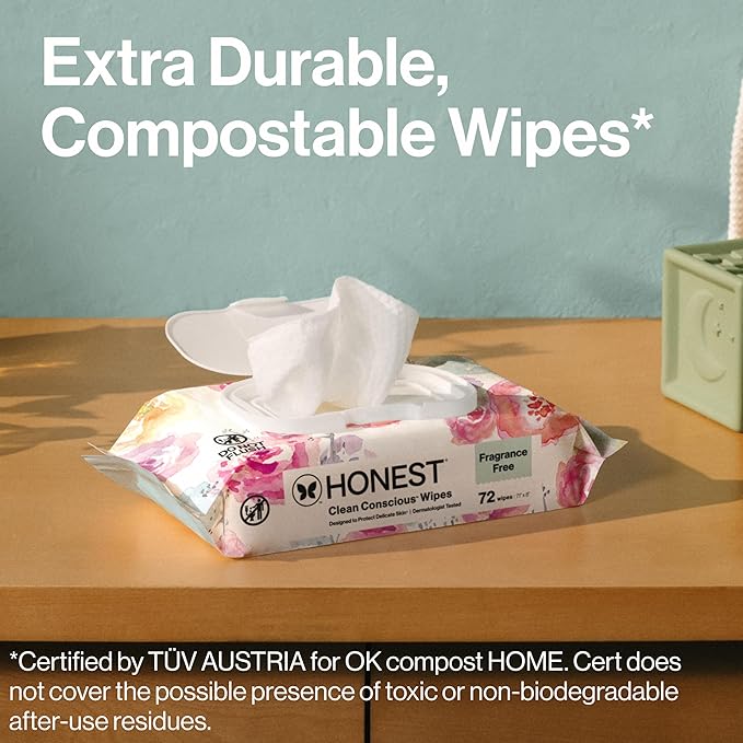 The Honest Company Hypoallergenic Multi-Use Baby Wipes for Sensitive Skin, Rose Blossom, 576 Count