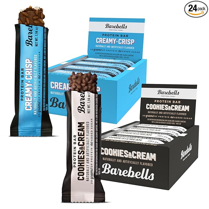 Barebells Protein Bars Combo Pack – 12 Creamy Crisp & 12 Cookies & Cream (24 bars total) – High Protein Snacks with 20g Protein & No Added Sugar – On-the-Go Breakfast or Post-Workout Treat
