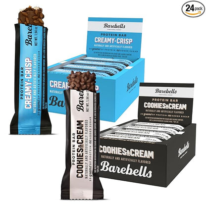 Barebells Protein Bars Combo Pack – 12 Creamy Crisp & 12 Cookies & Cream (24 bars total) – High Protein Snacks with 20g Protein & No Added Sugar – On-the-Go Breakfast or Post-Workout Treat