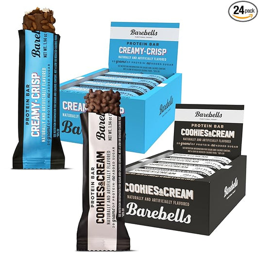 Barebells Protein Bars Combo Pack – 12 Creamy Crisp & 12 Cookies & Cream (24 bars total) – High Protein Snacks with 20g Protein & No Added Sugar – On-the-Go Breakfast or Post-Workout Treat