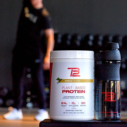 TB12 Plant Based Protein Powder by Tom Brady, 24g of Vegan Pea Protein, Low Sugar, Low Carb, Non-GMO, Meal Replacement, Keto Friendly, Paleo, Sugar Free, Vanilla Flavor (30 Servings/2.12lbs)