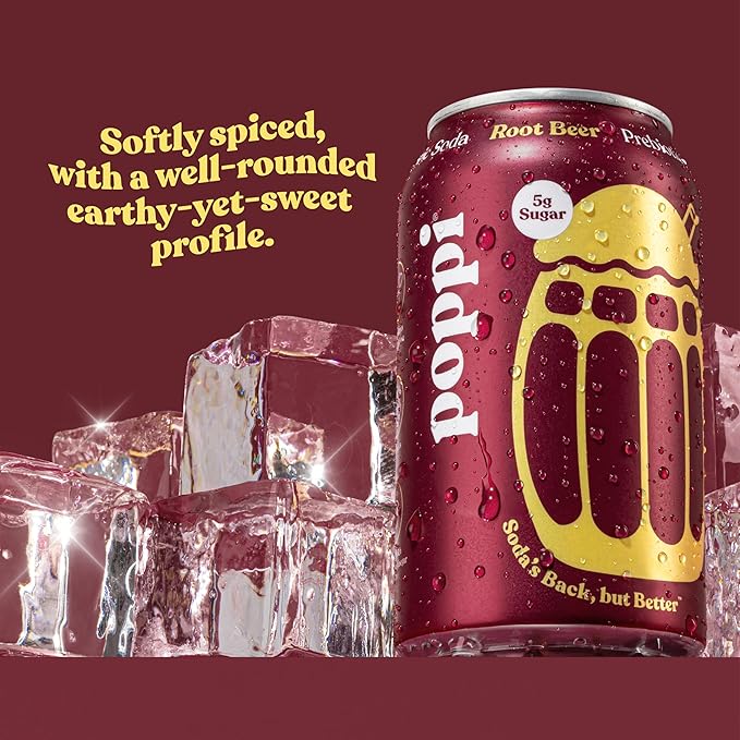 Poppi Sparkling Prebiotic Soda Beverage with Apple Cider Vinegar, Seltzer Water and Fruit Juice, Root Beer Flavor, 12 Fl Oz, Pack of 12, Packaging May Vary