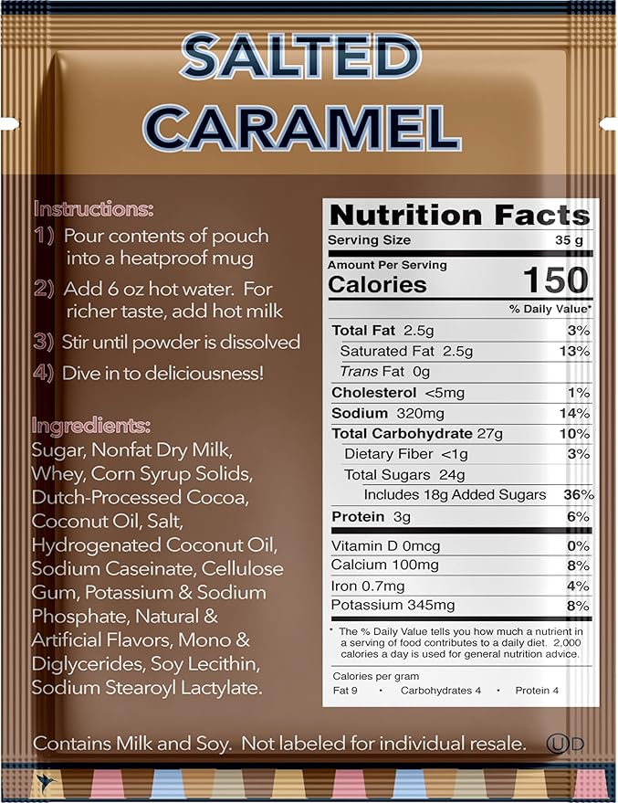 Double Donut Flavored Hot Chocolate Packets, Salted Caramel, Salted Caramel Hot Chocolate, Hot Cocoa Mix, 32 Count (Pack of 1)