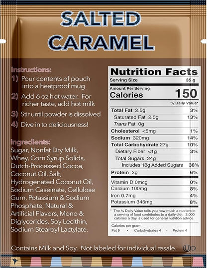 Double Donut Flavored Hot Chocolate Packets, Salted Caramel, Salted Caramel Hot Chocolate, Hot Cocoa Mix, 32 Count (Pack of 1)