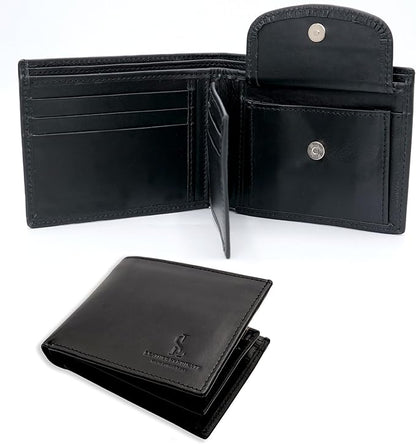 Bifold Wallet for Men with Premium Cowhide Leather Slim Wallet, Minimalist Design, Multiple Card Slots, Stylish Durable Gift-Ready Men’s Wallet (Black)