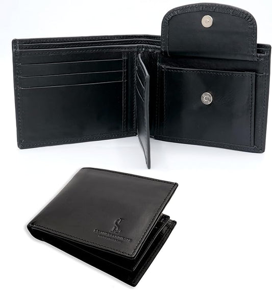 Bifold Wallet for Men with Premium Cowhide Leather Slim Wallet, Minimalist Design, Multiple Card Slots, Stylish Durable Gift-Ready Men’s Wallet (Black)