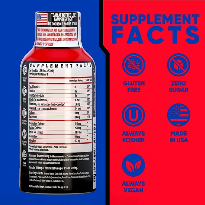 Vitamin Energy Immune+ Extra Strength Energy Shot Fruit Punch 48 Pack, 260mg Natural Caffeine, B-Vitamins, Citicoline, Green Tea, Immunity & Focus Support, Zero Sugar, Gluten-Free 1.93 fl oz