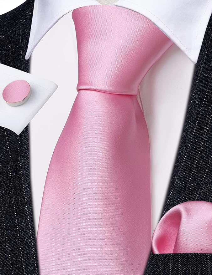 Barry.Wang Tie Sets for Men Silk Solid Necktie Stain Ties Handkerchief Pocket Square Cufflinks Wedding Business Dyed
