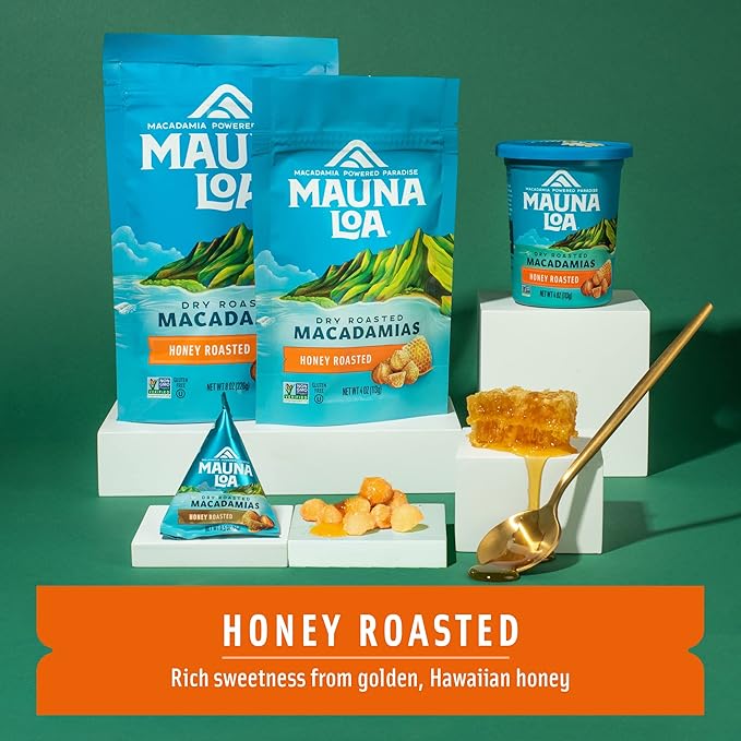 Mauna Loa Honey Roasted Macadamia Nuts, 7 oz Resealable Bag, Gluten Free, Sweet Hawaiian Snack