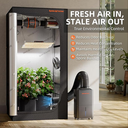 Spider Farmer Upgraded Dehumidifier with Drain Hose 2000 Sq.Ft.Dehumidifier with Smart Humidity Control Display, Air Duct, 24-Hour Timer, Provides Powerful Dehumidification for Grow Tent and Home
