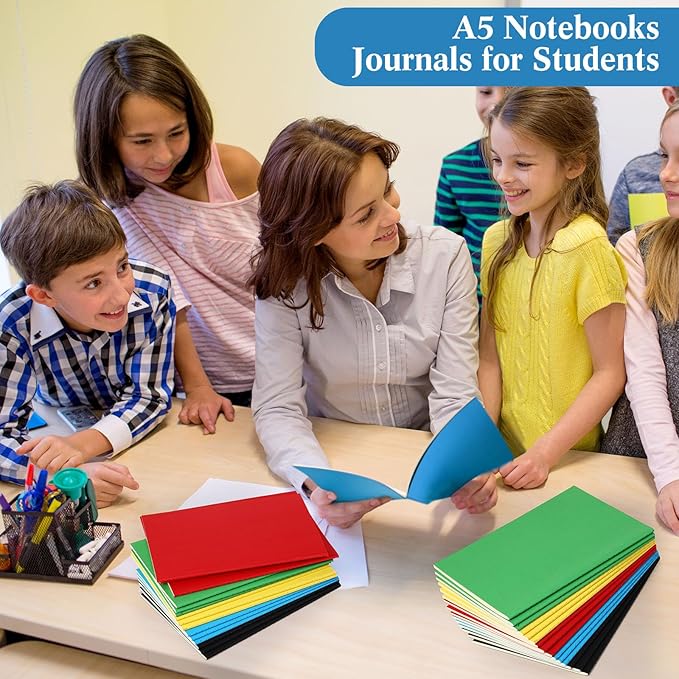 Mimorou 100 Pcs Kraft Notebook Journals 5.5 Inch x 8.3 Inch A5 Softcover Notebooks Bulk for Writing Sketch Office Notepad with 60 Pages 30 Sheets (Multicolor,Lined)