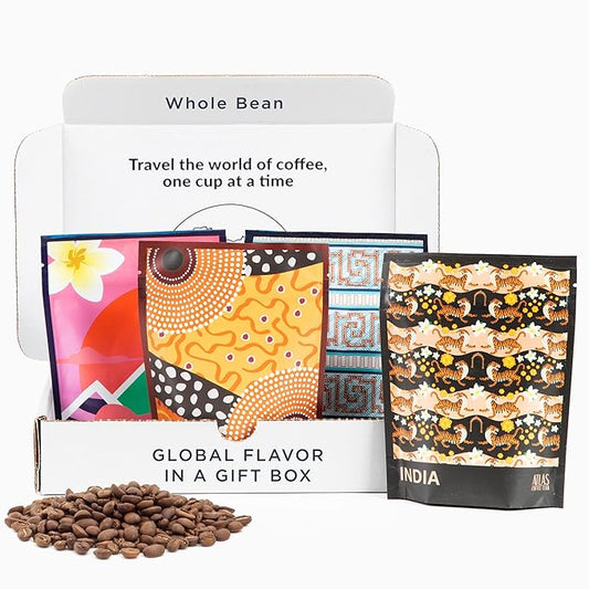 Atlas Coffee Club World of Coffee Set, Gourmet Coffee Gift Sampler, 4-Pack Variety Box of the World’s Best Single Origin Coffees, Whole Bean
