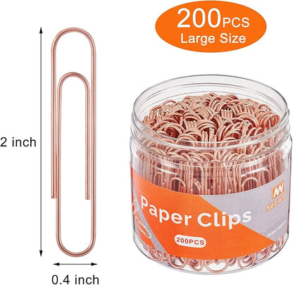NEEWAY Rose Gold Paper Clips, 200 Count Large Size, 2 Inch Jumbo Paperclips, School and Office Supplies (Pack of 2)