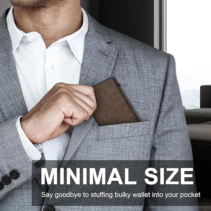 GAOCHALE Wallet for Men Pop up Card Holder, Smart, Slim, Minimalist Design for Front Pocket, Premium RFID Blocking, 10-14 Card Capacity | ID Window | Cash Slot(Gradient Light Brown)