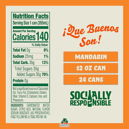 Jarritos - Mexican Soda Soft Drinks, Mandarin (12 oz, 355ml) 24 Cans (3 Boxes of 8) - Real Cane Sugar - 140 Calories, 0g Fat - Made in Mexico - Natural Flavor Soda Pop - Party & BBQ Beverages