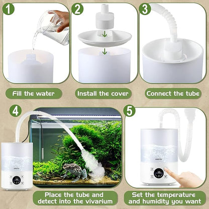 Smart Reptile Fogger Humidifiers with Humidity Control, Reptile Terrarium Humidifier Smart Touch, 3 Grades Adjustable Fogger with Hose for Reptile Amphibians Herps Snakes Plants