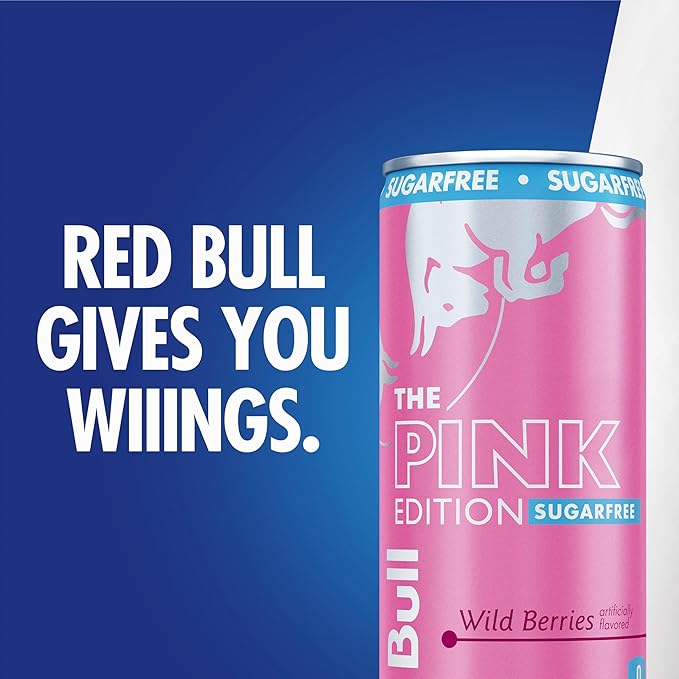 Red Bull Pink Edition Sugar-Free Energy Drink, Wild Berries, with 114 mg Caffeine plus Taurine & B Vitamins, 12 Fl Oz, Pack of 24 Cans