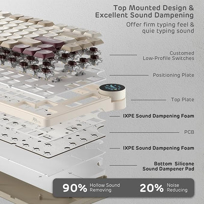 RK ROYAL KLUDGE N80 Low Profile Mechanical Keyboard w/Smart Display Screen & Knob, 75% Top Mount 3-Modes Wireless Mechanical Keyboard, Software Support, Massive Battery, 80 Keys, Tactile Brown Switch