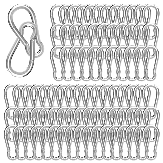 400PCS M4 Spring Snap Hook Carabiner, Heavy Duty Galvanized Steel Carabiner Clip, 110LBS Holding Capacity Spring Clips for Hammock Swing Outdoor Travel