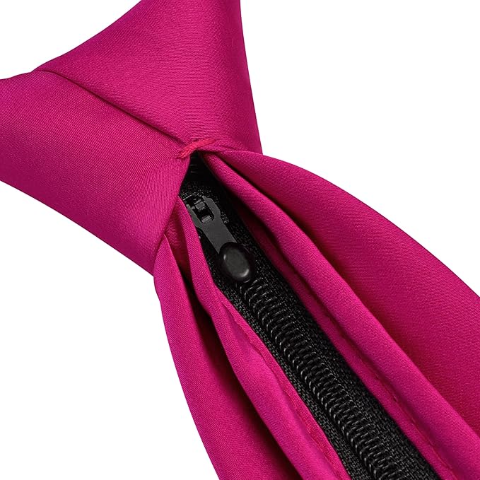 Branduce 3.15"（8cm） Pre-tied Adjustable Zipper Tie and Lapel Pin Solid Necktie Handkerchief Set for Men