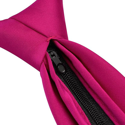 Branduce 3.15"（8cm） Pre-tied Adjustable Zipper Tie and Lapel Pin Solid Necktie Handkerchief Set for Men
