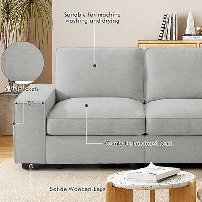 TEKAMON 100"" Modular Sectional Sofa with Seats Storage, U Shaped Couch with Movable Ottomans, Chenille Fabric Couch for Living Room, Removable Cover (LightGrey, 3 Seater & 2 Ottomans-U Shape)