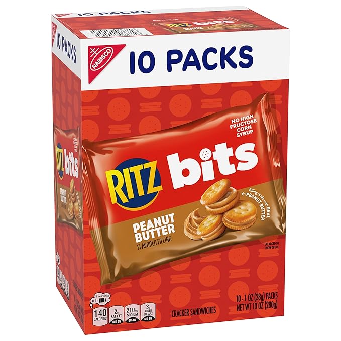 RITZ Bits Peanut Butter Sandwich Crackers, Bulk Lunch Snacks, 40 Snack Packs (4 Boxes)