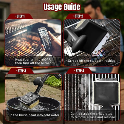 Bristle Free Grill Brush with Steam Cleaning with Replaceable Aramid Fiber Head - Heat Resistant to 600°F, Built-in Scraper for Cast Iron, Stainless Steel, Gas, Charcoal & Pellet Grills