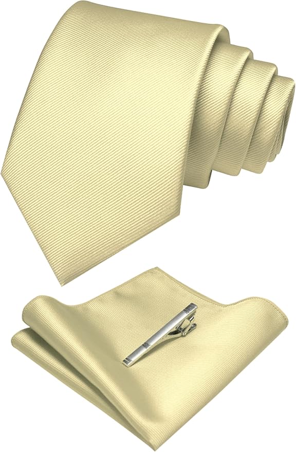 JEMYGINS Solid Color Formal Necktie and Pocket Square Tie Clip Sets for Men
