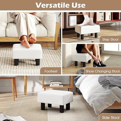 Giantex Small Foot Stool Ottoman, PU Leather Footrest with Storage, Padded Rectangle Footstool, Small Sofa Step Stool for Living Room, Bedroom & Entryway