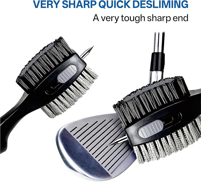Hiker Golf Club Cleaning Brush with Groove Cleaner, Oversized Double Brush Heads, 24 inch Retractable Zipline Carabiner, Comfortable Rubber Grip for Golf Club Bag Accessories(Grey)