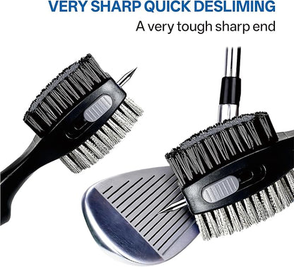 Hiker Golf Club Cleaning Brush with Groove Cleaner, Oversized Double Brush Heads, 24 inch Retractable Zipline Carabiner, Comfortable Rubber Grip for Golf Club Bag Accessories(Grey)