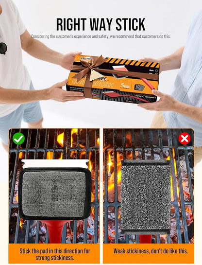 Grill Brush Bristle Free, Grill Cleaner Brush with 5 Replacement Heads, Ultra Safe Grill Brush for Outdoor Grill, Cast Iron, Stainless Steel Grates, Grill Scraper Outdoor BBQ Grill, Red