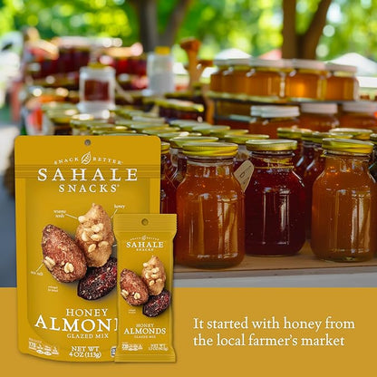 Sahale Snacks Honey Almonds Glazed Mix, 4 oz Pouches (6 Packs) - Dry-Roasted Deluxe Mixed Nuts with Tart Cranberries & Madagascar Vanilla - Non-GMO, Kosher, & Certified Gluten-Free Snacks