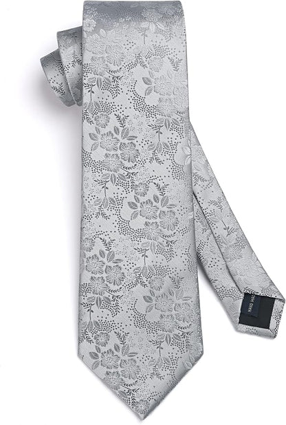 HISDERN Men Floral Ties Woven Classic 3.4" Necktie Set Formal Tie Pocket Square for Wedding with Handkerchief Gift Box