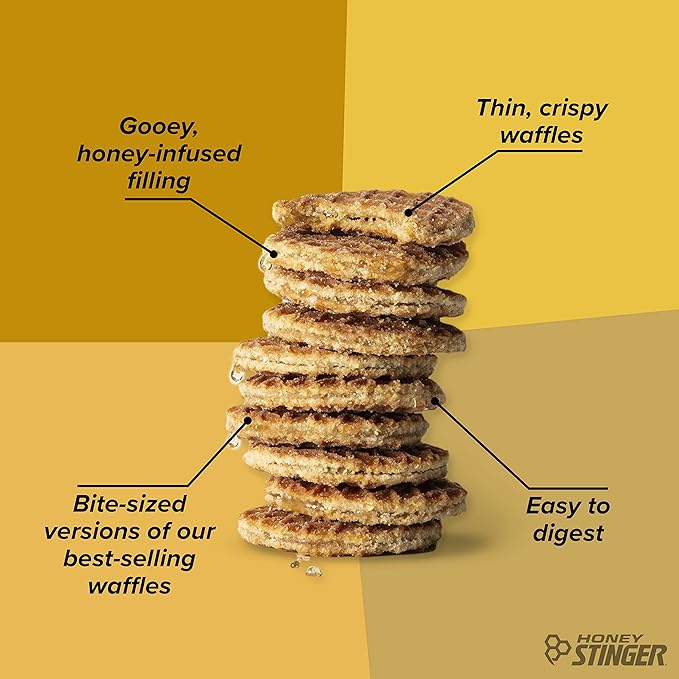 Honey Stinger Organic Mini Honey Waffles, Energy Stroopwafel for Exercise, Endurance and Performance, Sports Nutrition for Home & Gym, Pre and Post Workout, 5 Bags, 26.5 Ounce