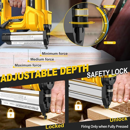 SILVEL 2" Cordless Brad Nailer, 2-in-1 21V Electric Brad Nailer with 2 * 2.0Ah Battery, 1000pcs Nails, 18GA Staples, Adjustable Depth for Woodworking, Home Improvement, yellow