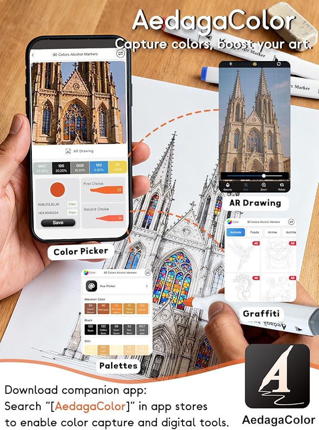 YHC 200 Colors Alcohol Markers for Artists, Free APP for Coloring, Dual Tips Alcohol-Based Markers for Drawing,Painting and Sketching, Great Gift Idea for Adults