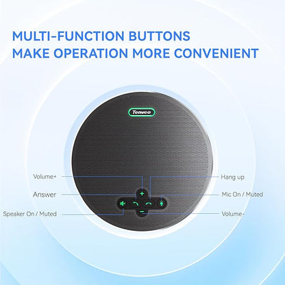 Tenveo Wireless Conference Microphone with Speaker, USB/Bluetooth/Wireless Connectivity, 8 AI Mics 360° Pickup Noise Reduction for Zoom Teams OBS Supports 15 People 18H Talk Time