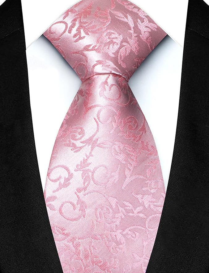 JEMYGINS Mens Floral Tie and Lapel Pin Necktie Pocket Square and Tie Clip with Sets for Business Casual 4PCS