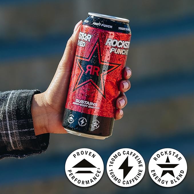 Rockstar Energy Drink Punched Strawberry Peach, 16oz Cans (12 Pack)