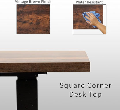 VIVO Electric 78 x 55 inch Square Corner Memory L Shaped Stand Up Desk, Rustic Vintage Brown Table Top, Black Frame, Corner Height Adjustable Workstation, 3E-S Series, DESK-KIT-3E5SBN