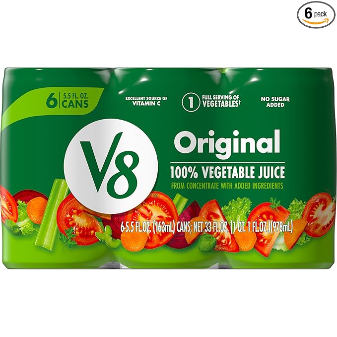 V8 Original 100% Vegetable Juice, 5.5 fl oz Can (6 Pack)