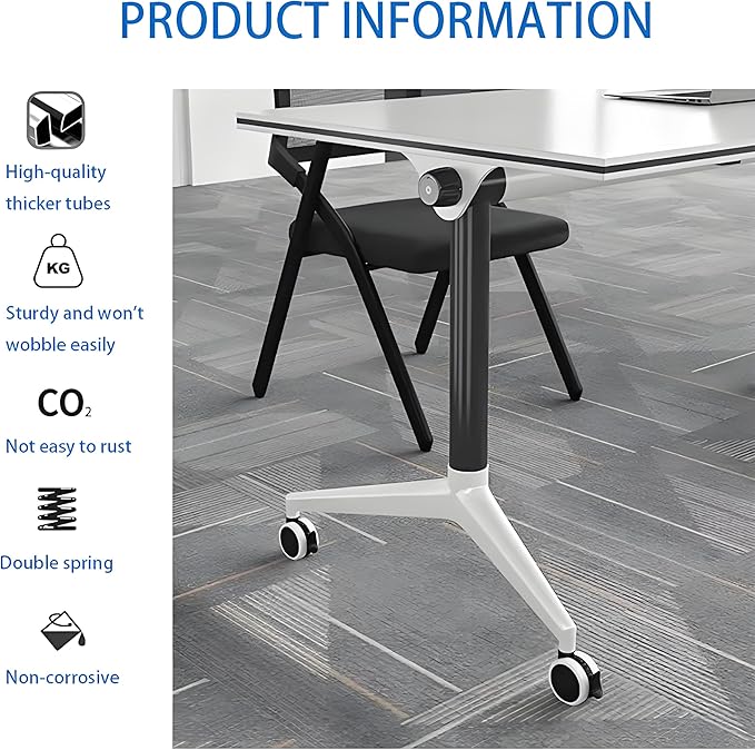 Conference Table, Foldable Flip-top Conference Room Table with Wheels - Mobile Office & Classroom Training Table for Collaborative Workshops, Team Meetings & Seminars (White, 55"×20"×30")