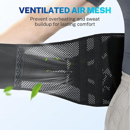 Back Brace for Women Men, Reinforced 3D Lumbar Support Pad, 4 Carbon Fiber Splints, Ultra-thin Air Mesh, Wear for Under Clothes, for Lower Back Pain Relief, Sciatica, Posture, Lifting, Size L