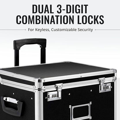 Vaultz Portable File Storage Box with Handle - 14.5" x 17.5" x 15.5" Letter/Legal Size Mobile Lock Box - Double Combination Locking Cabinet - Black