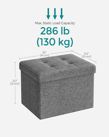 SONGMICS Mazie Collection - Small Folding Storage Ottoman, Foot Rest Stool, 12.2 x 16.1 x 12.2 Inches, 286 lb Load Capacity, for Living Room, Bedroom, Home Office, Dorm, Dark Gray ULSF102G01