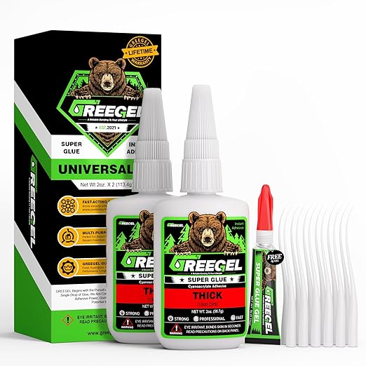 Super Glue Thick for Metal, Wood, Rubber, Glass, Super Control Cyanoacrylate Adhesive (CA) Instant Glue 4 Oz - Clear Superglue with Extra Gel for Carpentry & Crafts Repair (2 Pack)