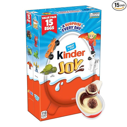 Kinder Joy Eggs, Bulk 15 Count, Treat Plus Toy, Sweet Creams and Chocolatey Wafers, Individually Wrapped, 10.5 oz