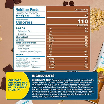 Blake's Breakfast Bars with Protein — Chocolate Chip (30 Count), 5g Clean Plant-Based Protein, Gluten Free, Nut Free, Dairy Free & Vegan, Healthy Snacks for Kids or Adults, School Safe